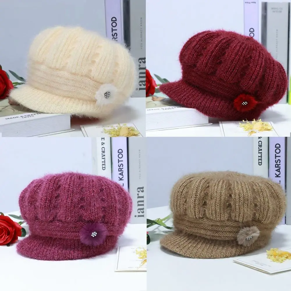 Women Winter Hat Wide Brim Keep Warm Cap Soft Knitted Furry Warm Hats For Female Casual Suede Winter Knitting Hat