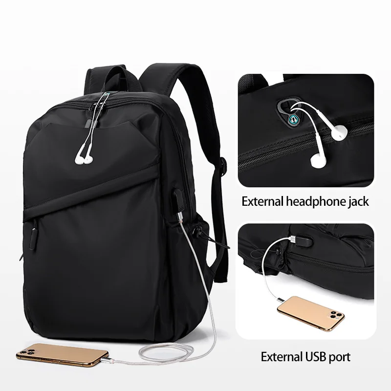 حقيبة ظهر للركاب مقاس 14 بوصة، حقيبة ظهر رجال الأعمال البسيطة، قماش أكسفورد، حقيبة ظهر خفيفة الوزن للطلاب، منفذ USB خارجي #4