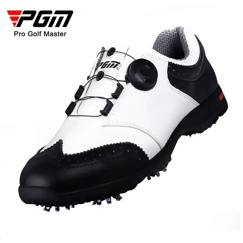

PGM Golf Shoes Waterproof Genuine Leather Sneakers Spikes Nail Non-Slip Mens Comfortable Knob Buckle Golf Men'S Shoes