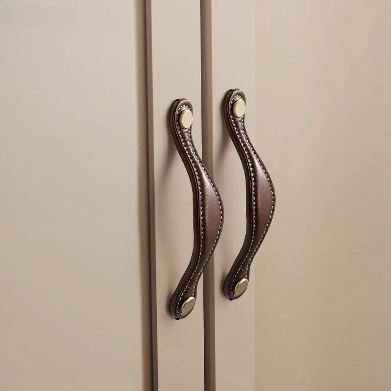 

Leather Cabinet Door Handle, French Retro Creative, Pure Handmade Drawer Cabinet, Single Hole Cabinet Door Handle