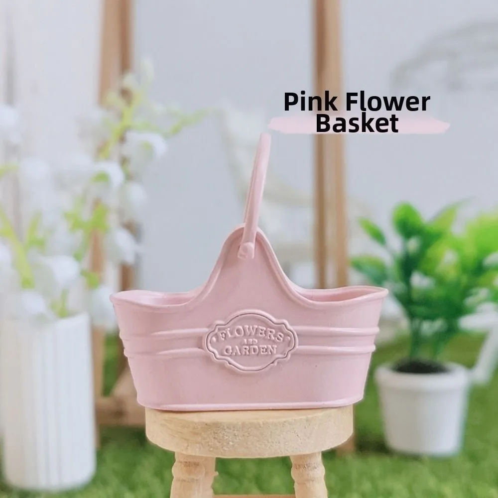 New Metal 1:12 Dollhouse Basket Multicolors Construction Props Shopping Basket 41*18*39mm Flower Bucket Basket