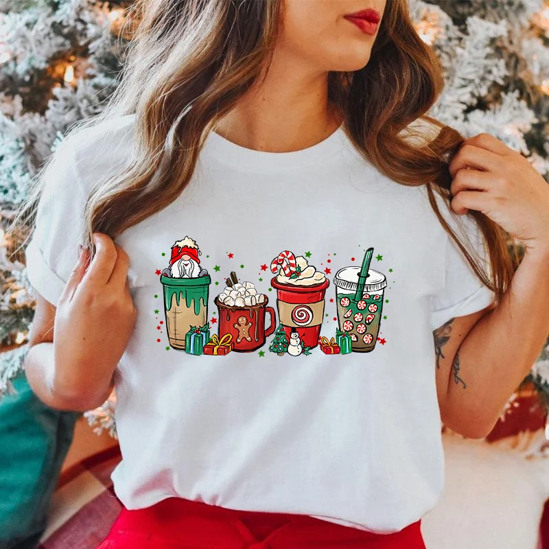 (Premium shirt)Christmas Gnome Coffee T Shirt Women Casual Personality Round Neck Short Sleeve Fashion T Shirt 10 Colors tops