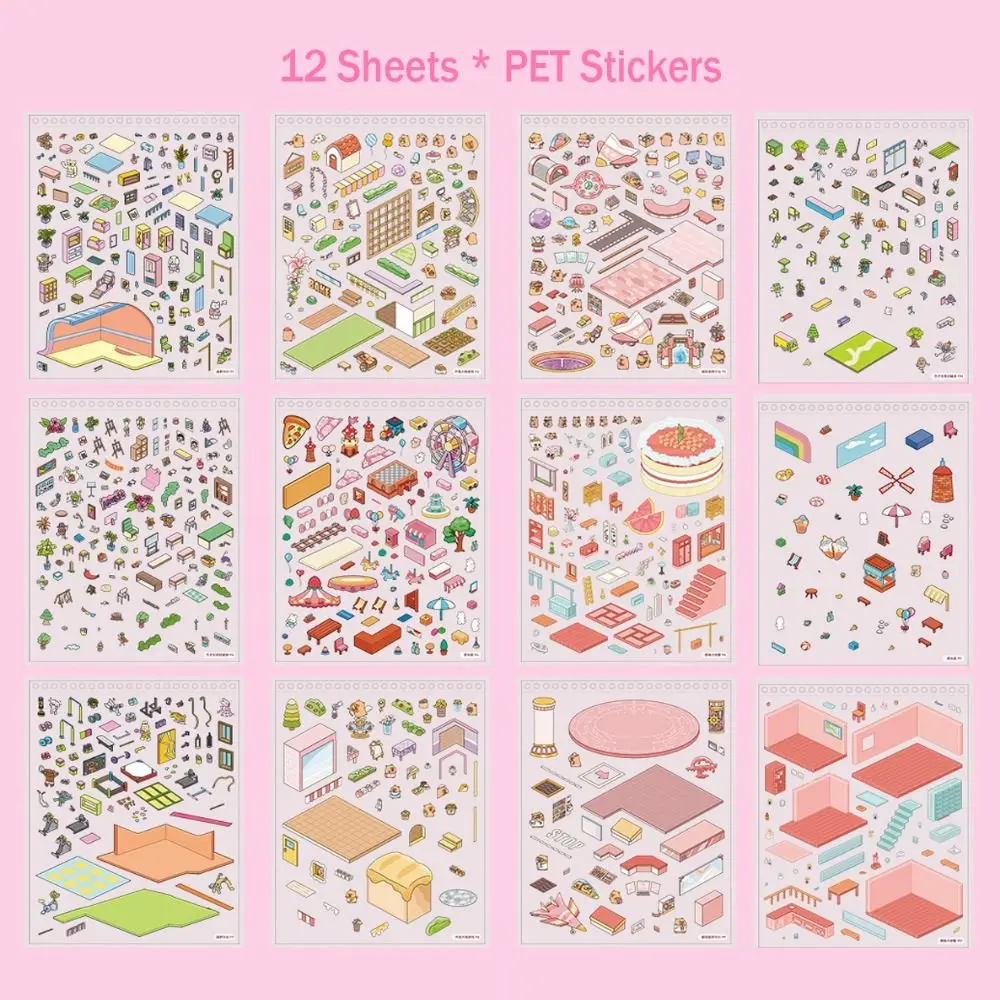 PET Happy Town Miniaturszene Aufkleber Dekompressionsspule Bindung 3D-Habinszene Visuelles Stapeln Miniaturszene Collagenspiele