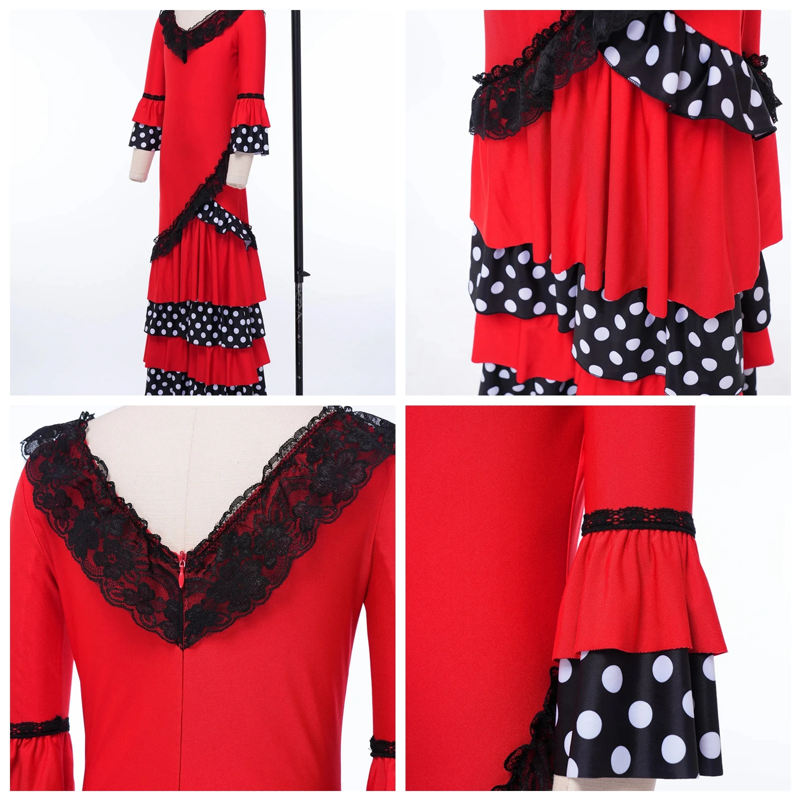 Girl Spanish Flamenco Dance Dress Lace Trim Carnival Dress for Stage Performance Bullfight Festival Dress Flamenco Girl Costumes
