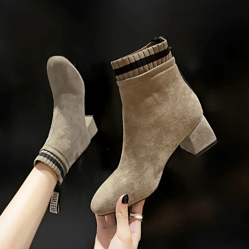 Booties Elastic Elegant with Medium Heels Short Shoes for Woman Sock Footwear Suede Women's Ankle Boots New In Sale Winter 2024