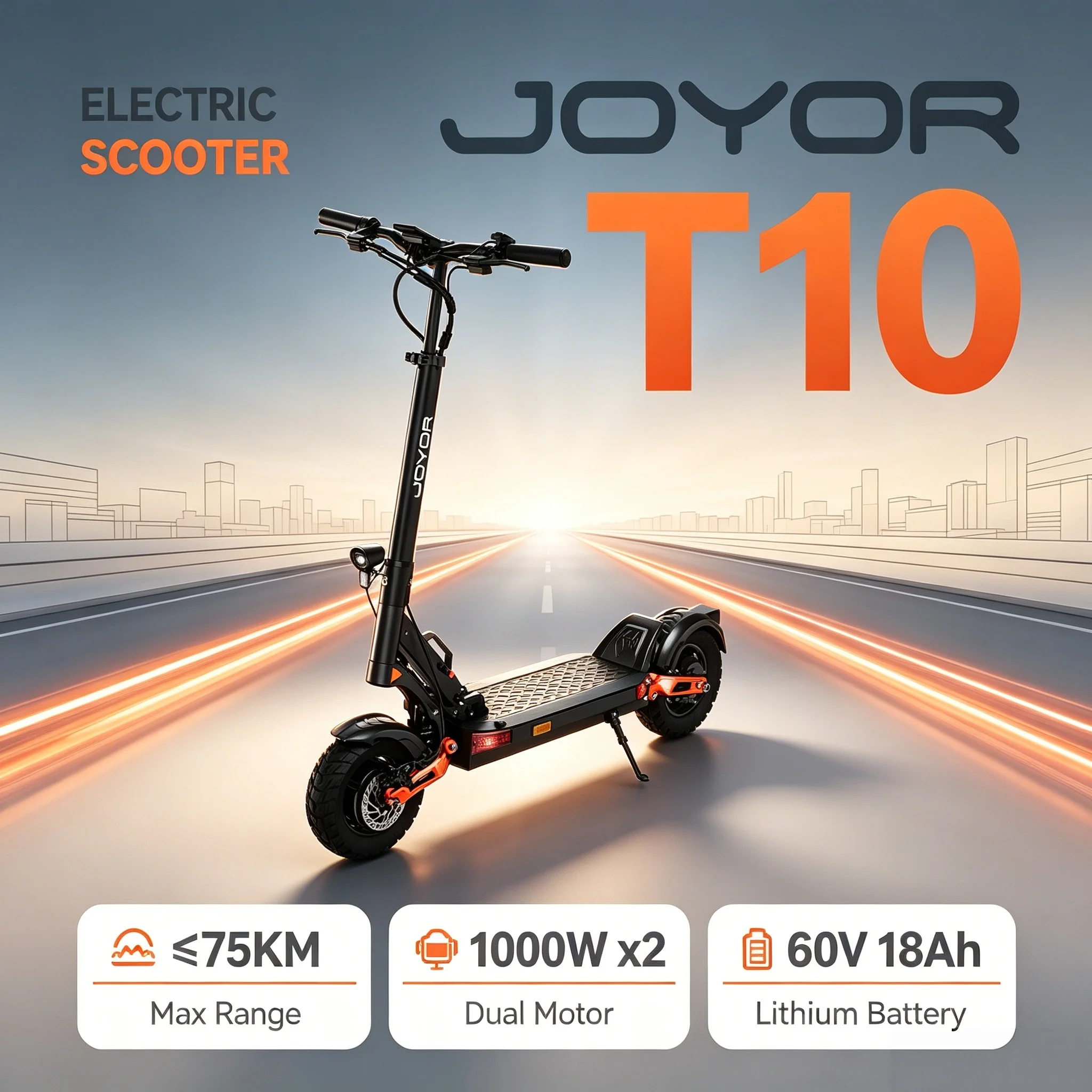 Image of Joyor T10 Elektroroller für Erwachsene, 1000*2W Motor, 60V18Ah Batterie, 10'' Reifen, Faltbarer Elektroroller, Höchstgeschwindigkeit 60 km/h