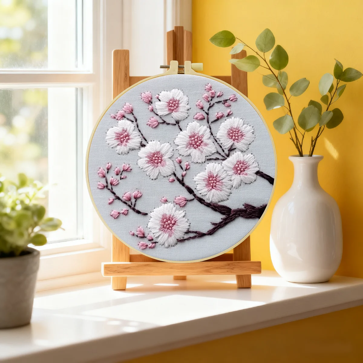 1 Stück 20X20CM/15X15CM 7,87/6,3 Zoll Blumen-Stickerei-Starter-Kit DIY-Kit DIY-Stickerei-Set Handarbeiten Malerei Nähen Kunst – Detail 1