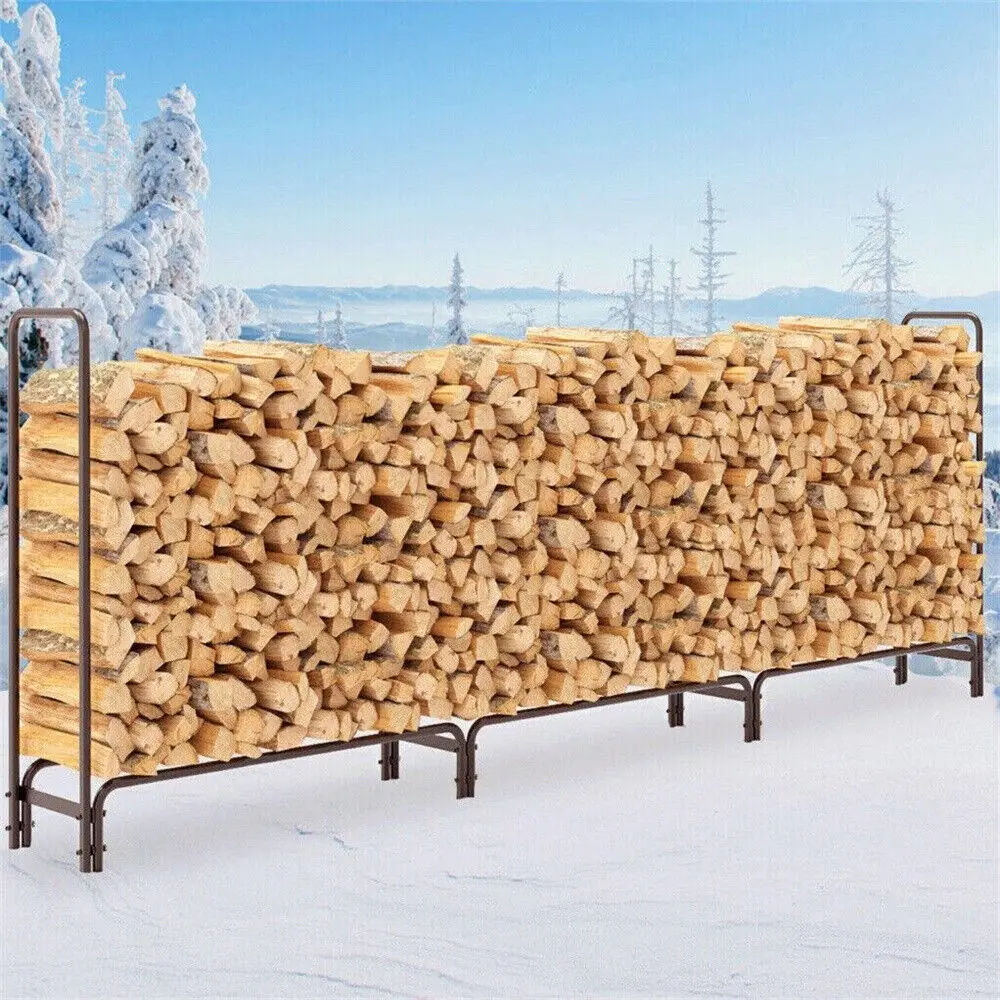 12ft Long Metal Wood Log Store Outdoor Garden Firewood Stacking Storage Stand