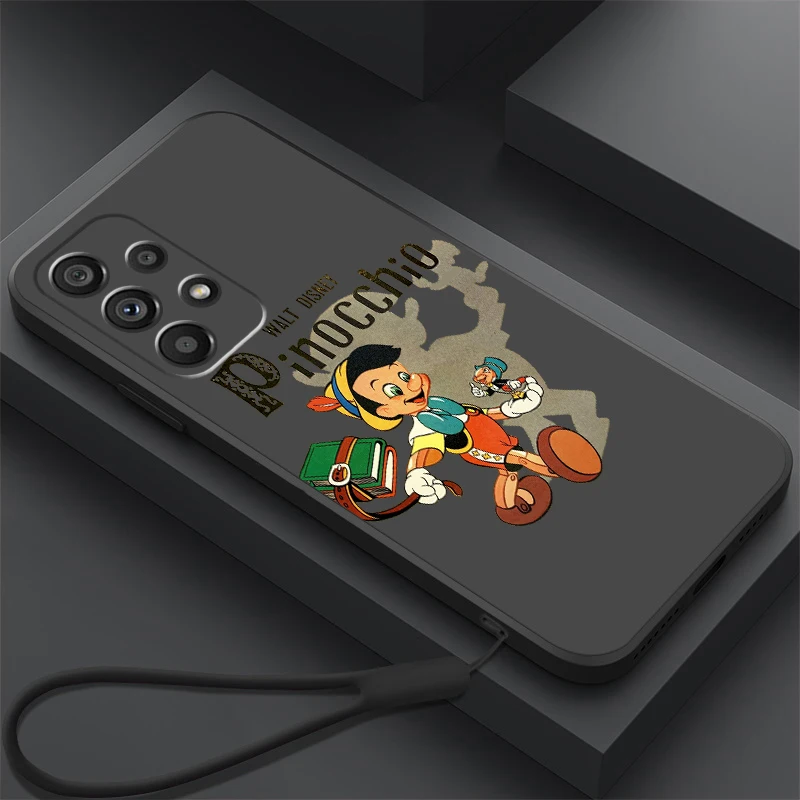 Disney Pinocchio Cute Liquid Rope For Samsung Note 20 10 A54 A31 A14 A03 A22 A34 A04 A24 A25 Ultra Plus 5G Back Phone Case