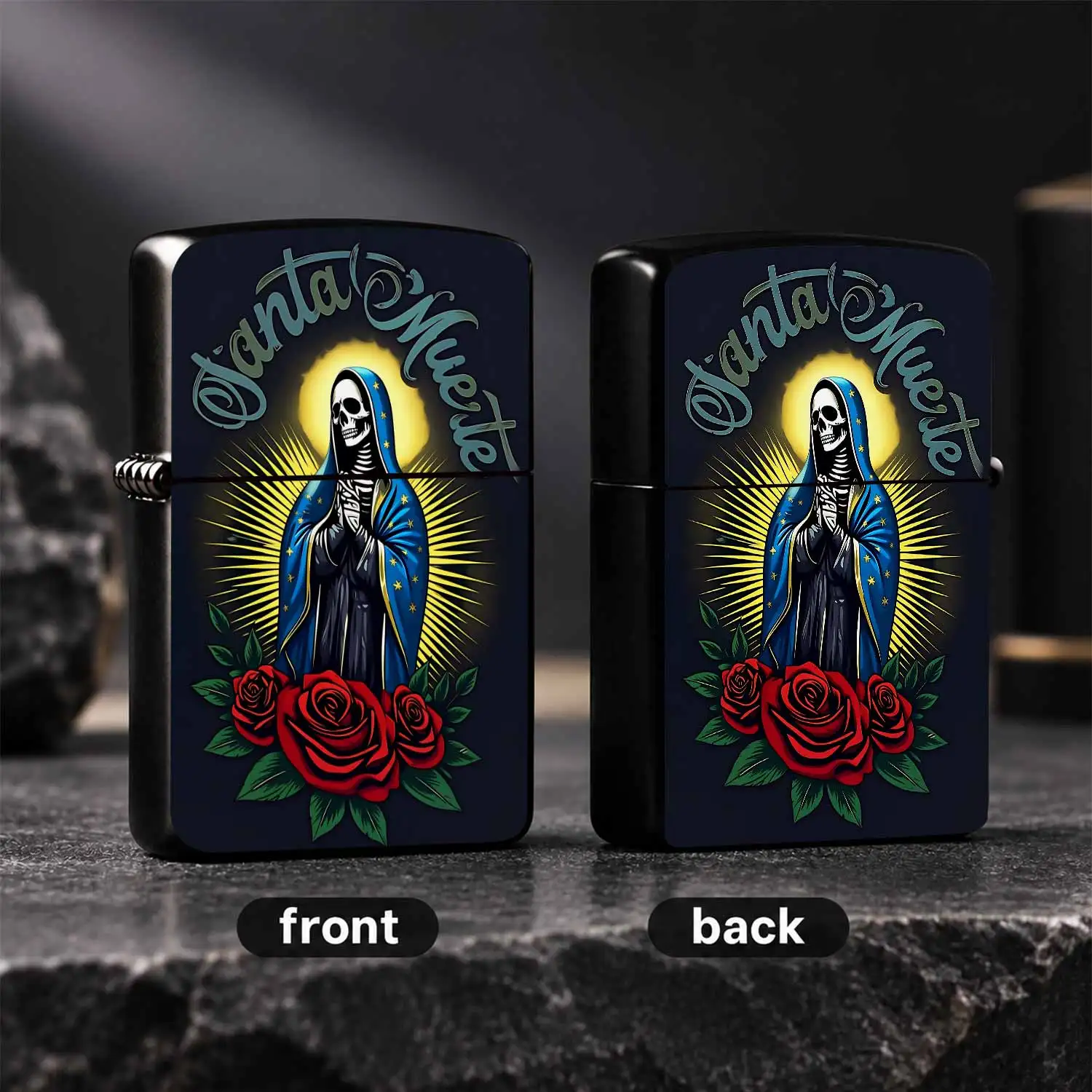 Muerte Themed Decorative Lighter, Stylish Art Print Portable Pocket Igniter, Exquisite Retro Pattern Accessory For Daily Use, Gathering, Outdoor Trip, Ideal Unique Gift For Art Lovers And Trend Chasers For All Scenarios A Humorous And Inter