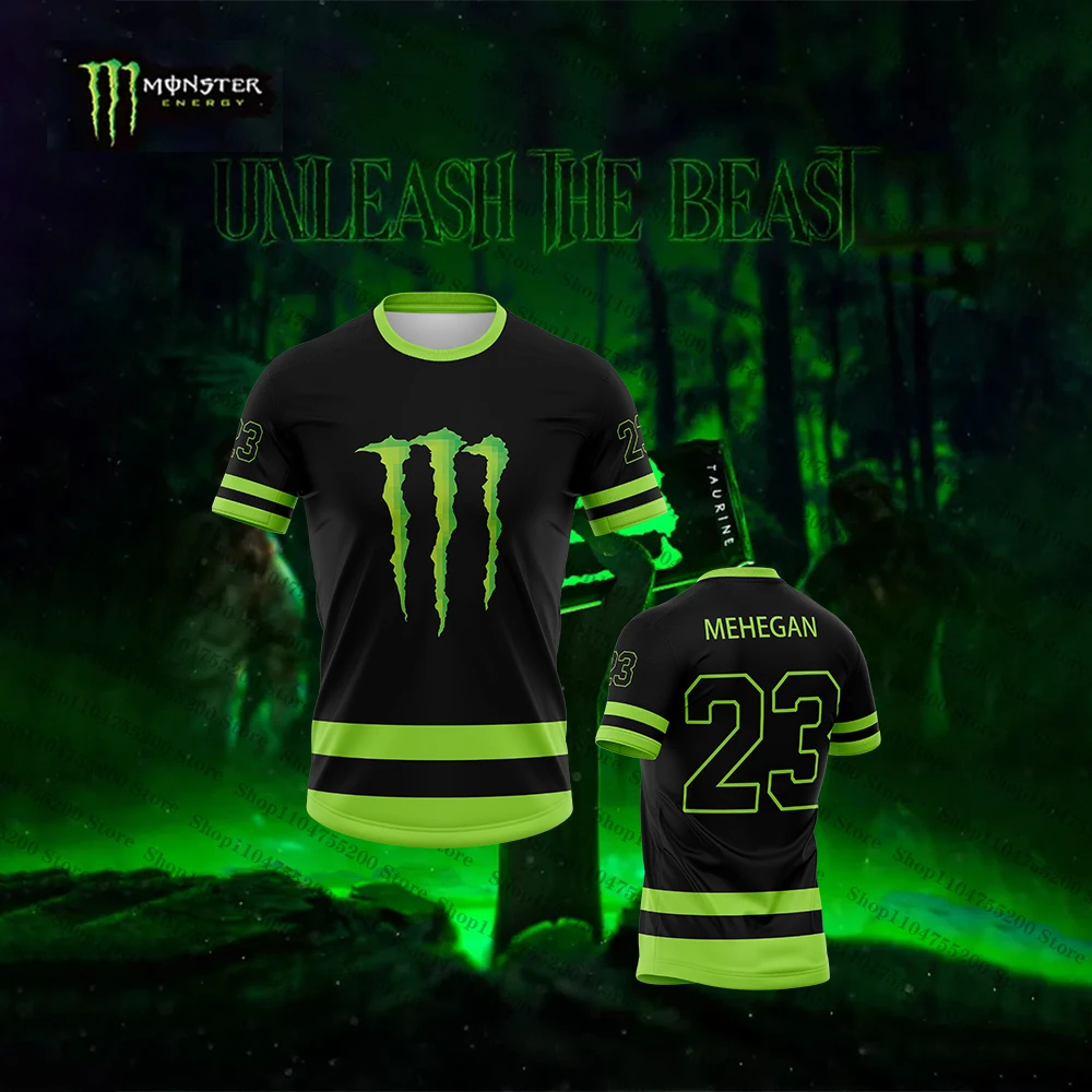 Maglia da Hockey su Ghiaccio Monster Energy 23 2026 Nera e Verde, T-Shirt a Maniche Corte, Replica 'Unleash The Beast', Leggera