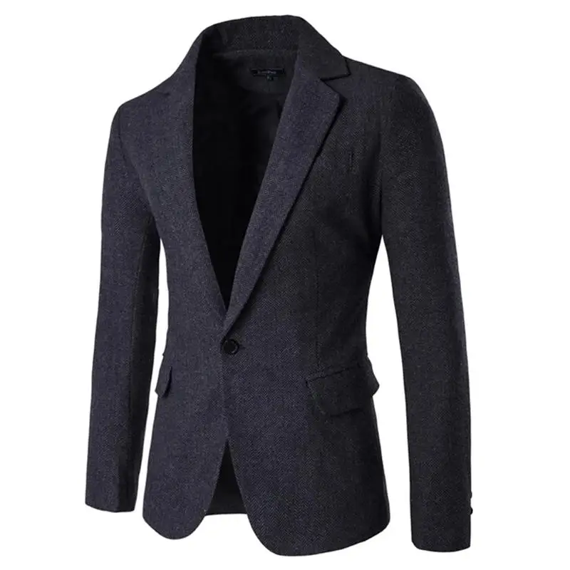 

Gray Woolen Blazer Jacket Men One Button Notched Lapel Smart Formal Suit Blazer Mens High Quality Herringbone Blazer Homme