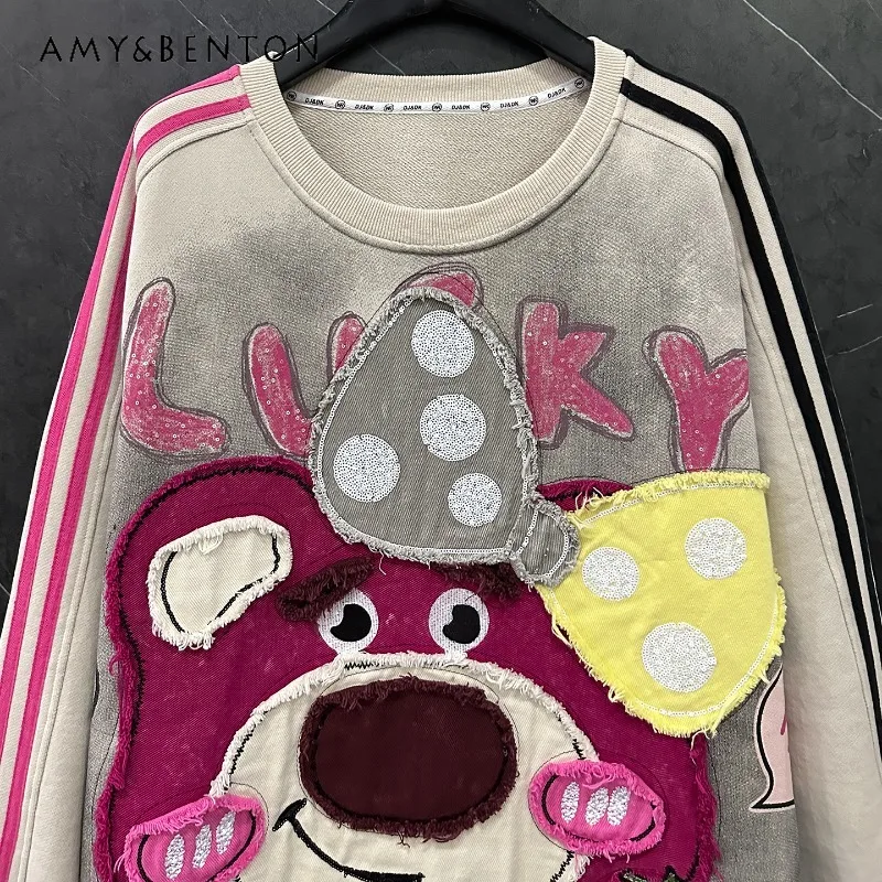 

Ladies Loose Casual Versatile Y2k Top Sweatshirt Autumn Winter Heavy Industry New Sweet Age-Reducing Cartoon Crew Neck Sudaderas