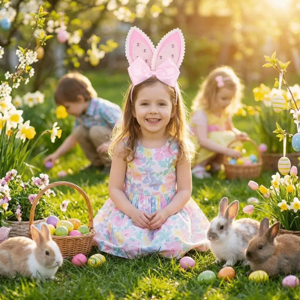 

Удобная повязка на голову с длинными ушками кролика, нескользящая, блестящая, для Пасхи, костюмированных вечеринок