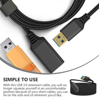 10ft USB 3.0 Extension Cord Male to Female Nylon Braided High-Speed Data Cable for Computer Camera Devices 10ft Extension Cable