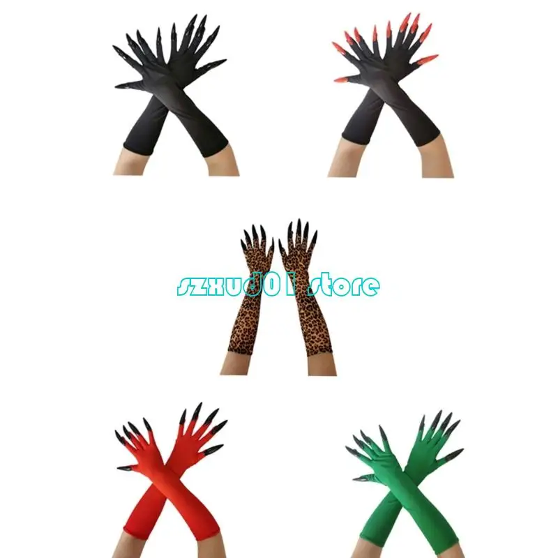 1XCA 2 Piece Terror Claw Gloves Stretchy Breathable Fabric Cosplay Party Accessories For Role Playing