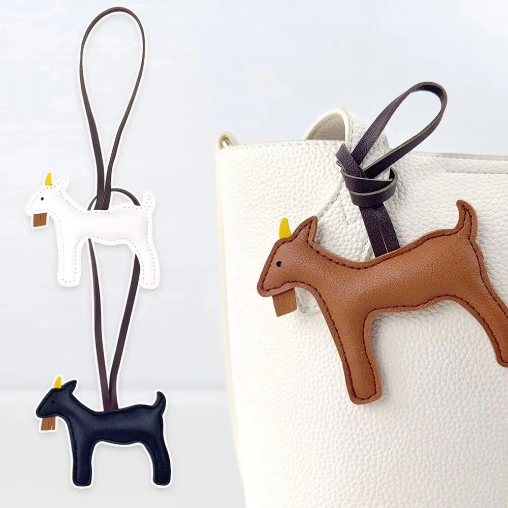 Portable Goat Bag Charm Hanging Design Decorative Animal Leather Bag Pendant PU Leather Key Ring Animal Purse Decoration