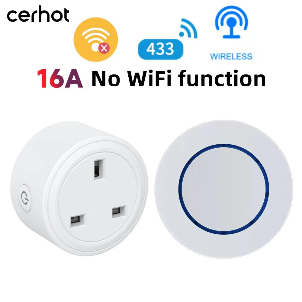 

Cerhot 16A RF433 UK Socket Wireless Remote Control Switch Power Plug On/Off Socket Used for Lamps and Small Household Appliances