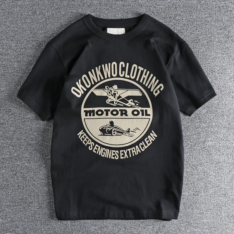 Summer New American Retro Short Sleeved O-neck Letter Printed T-shirt Men's Fashion Simple 100% Cotton Washed Casual Sport Tees