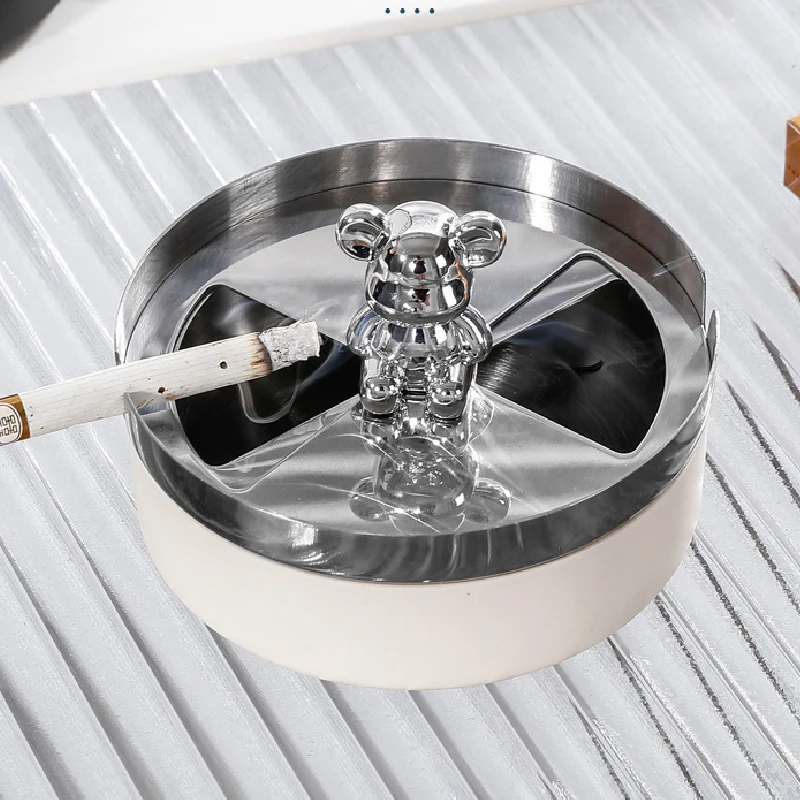 Luxury Stainless Steel Rotating Ashtray with Cover Sealed Windproof Round Creative Personality European Ashtray Home Decoration