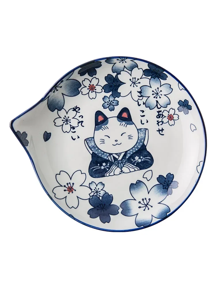 Creative Japanese style and wind hand-painted cartoon cat tableware household ceramic plate snack snack plate