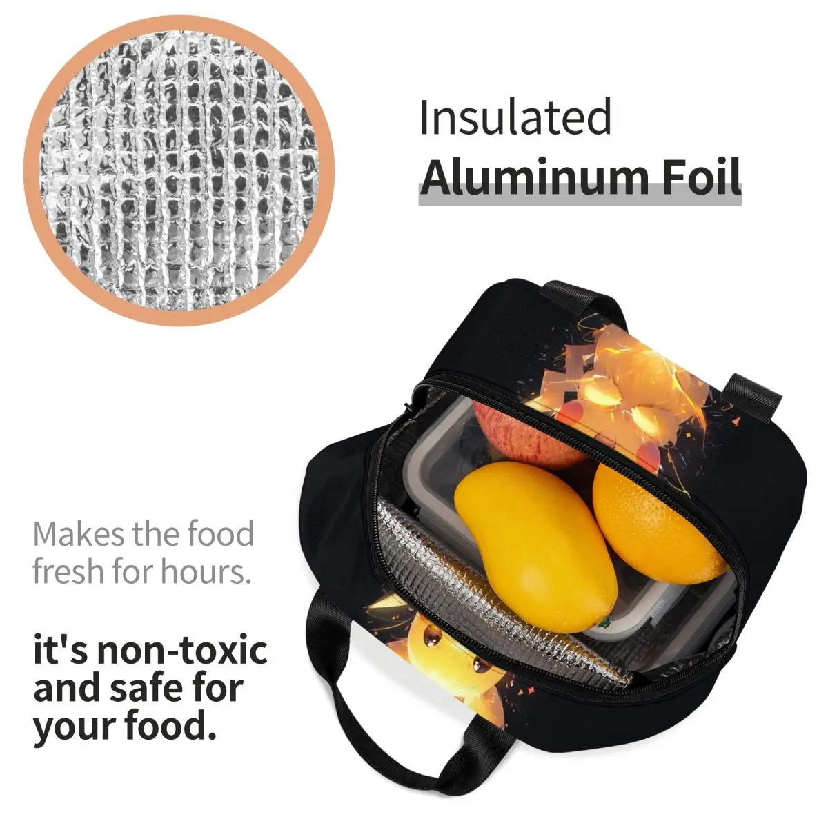 Torby na lunch z izolacją termiczną z motywem kreskówkowym Bikachu, idealne do szkoły, biura, wodoodporne, termiczne, dla kobiet i dzieci.