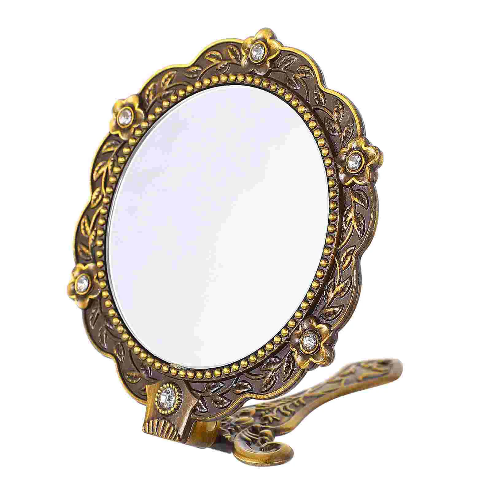 

Handheld Mirror Gift for Women Vintage Mini Travel Portable Folding Makeup Zinc Alloy