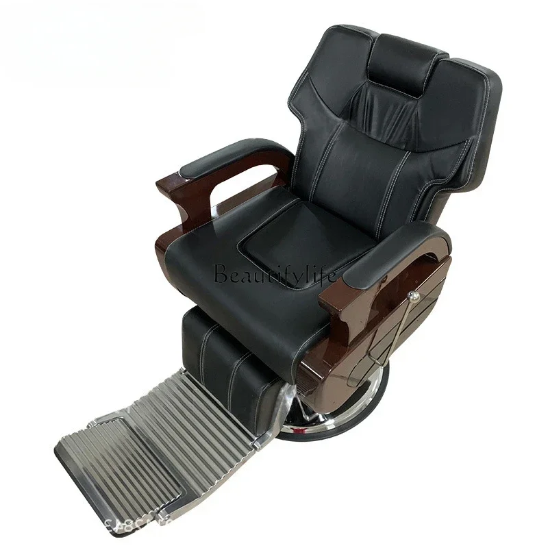 01Barber shop retro hair chair hair salon special hair cutting lift can be reclined high-end perm and dyeing seat