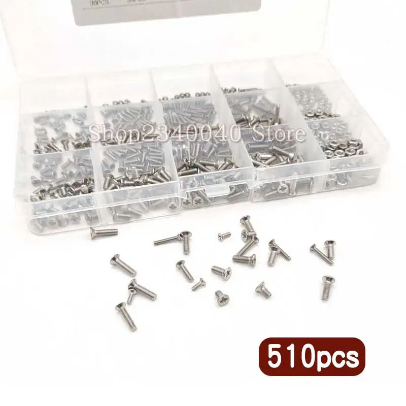 M2 M2.5 M3 Stainless steel Screws and nuts Assortment Kit 510pcs Small Flat Head Phillips Screws for Laptop Notebook Computer