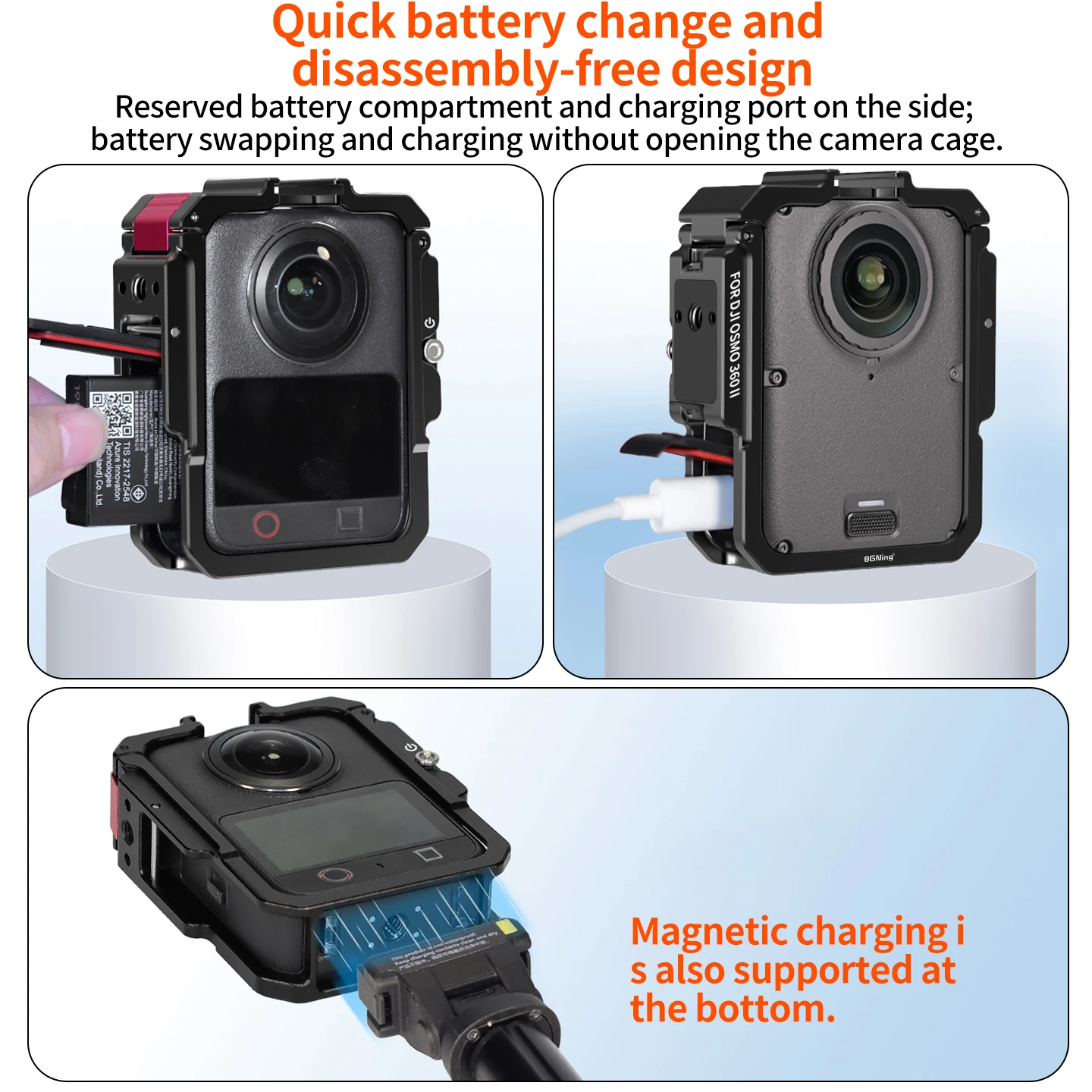 Fahrrad-Fotografie Metall-Kamerakäfig Schutzrahmen für DJI Osmo 360 II Magnetischer Schnellverschluss Klappverschluss Cold Shoe Erweiterung – Detail 6