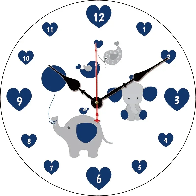 Reloj personalizado de amor de elefante de dibujos animados, reloj de pared Digital redondo, reloj silencioso grande, regalos para amantes de la familia, amigos, pared decorativa para el hogar