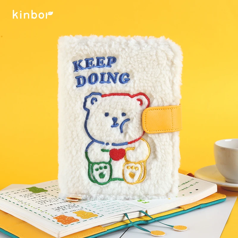 Kinbor Cute A6 Notebook Plush Hand Account Book Slap Bear Record Book Sub-Diary Creative Schedule Book Diary Korean Stationery