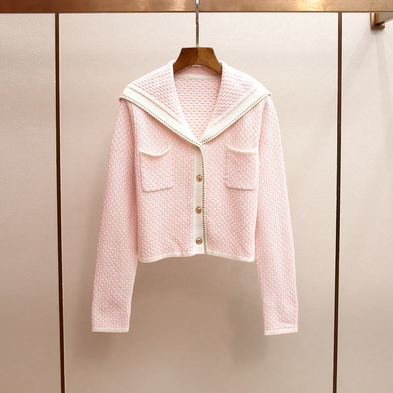 

MaSande: Новинка! Элитный женский осенне-зимний кардиган в стиле французского шика с цветными вставками и отложным воротником, фактурный вязаный свитер