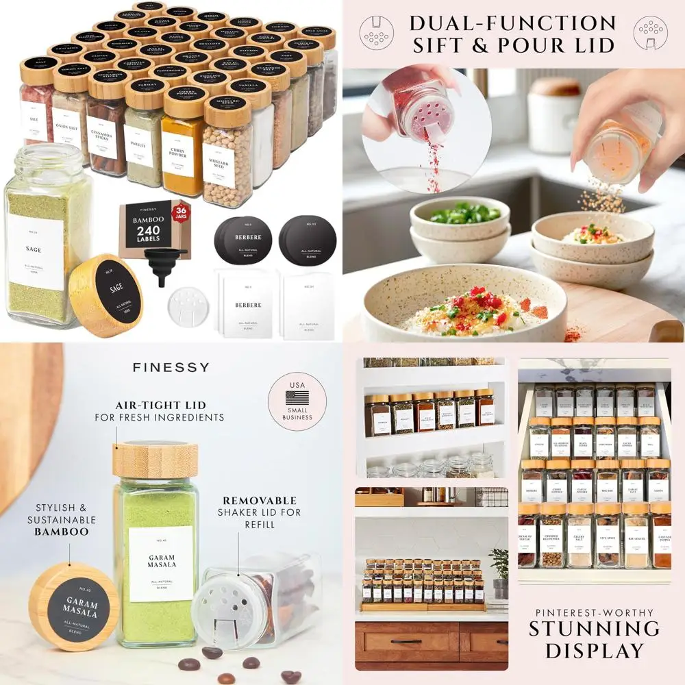 

36-Piece 4oz Clear Glass Spice Jars with Bamboo Lid and Labels, Airtight Seasoning Containers for Kitchen Herbs and Spices