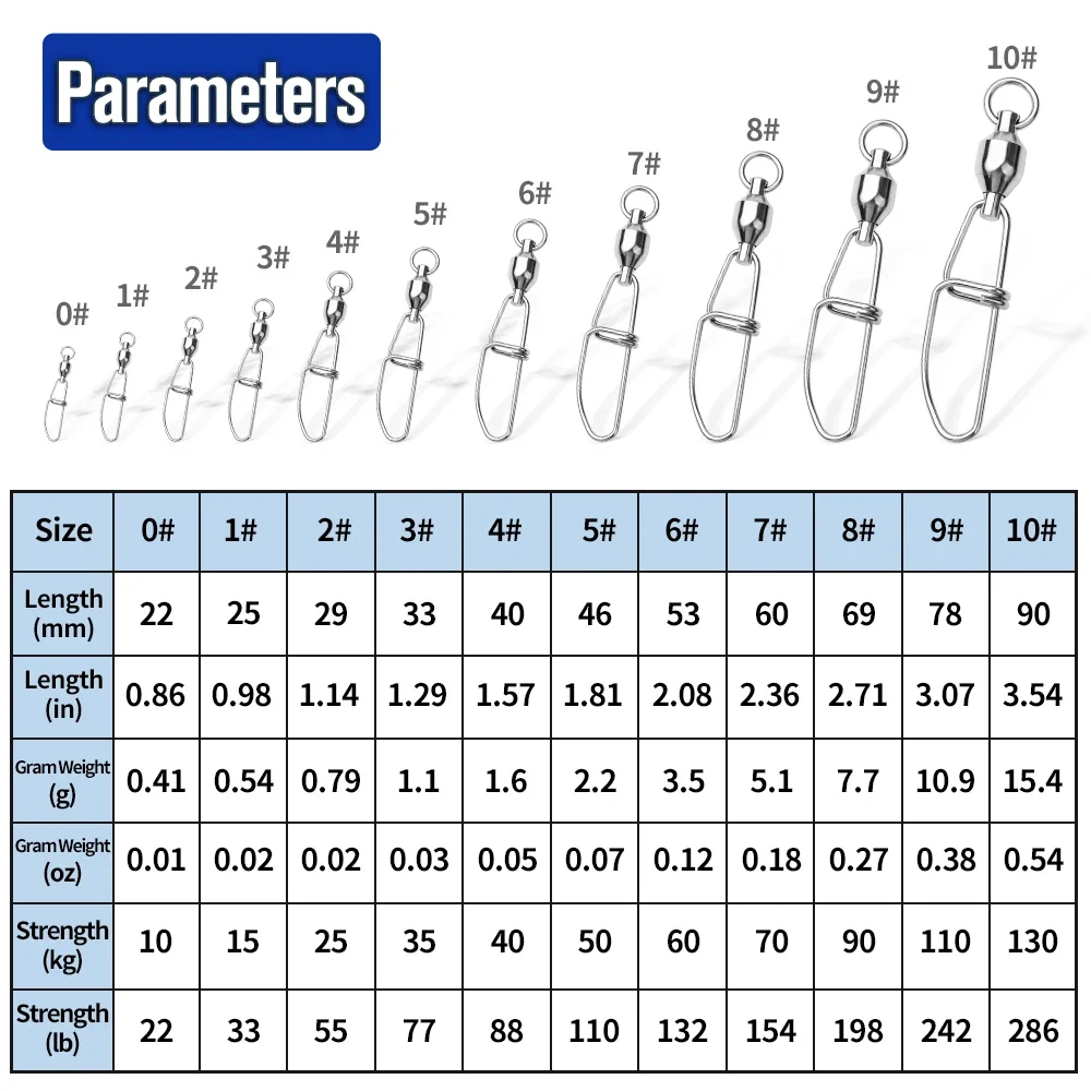 20PCS Swivels Fishing Ball Bearing Snap Interlock Snap Stainless Steel Saltwater Fishing Swivels Connector