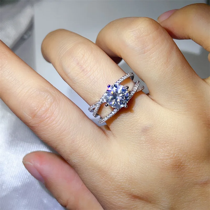 

Luxury 18K white gold solid platinum PT950 women's ring with diamonds, three lives and three generations, 2-carat colored jewelr