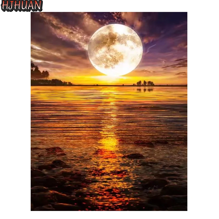 5D diy Diamond Painting Moon sea view Cross-stitch Full Square/round Diamond Embroidery diy walll art  Picture Mosaic Home Decor