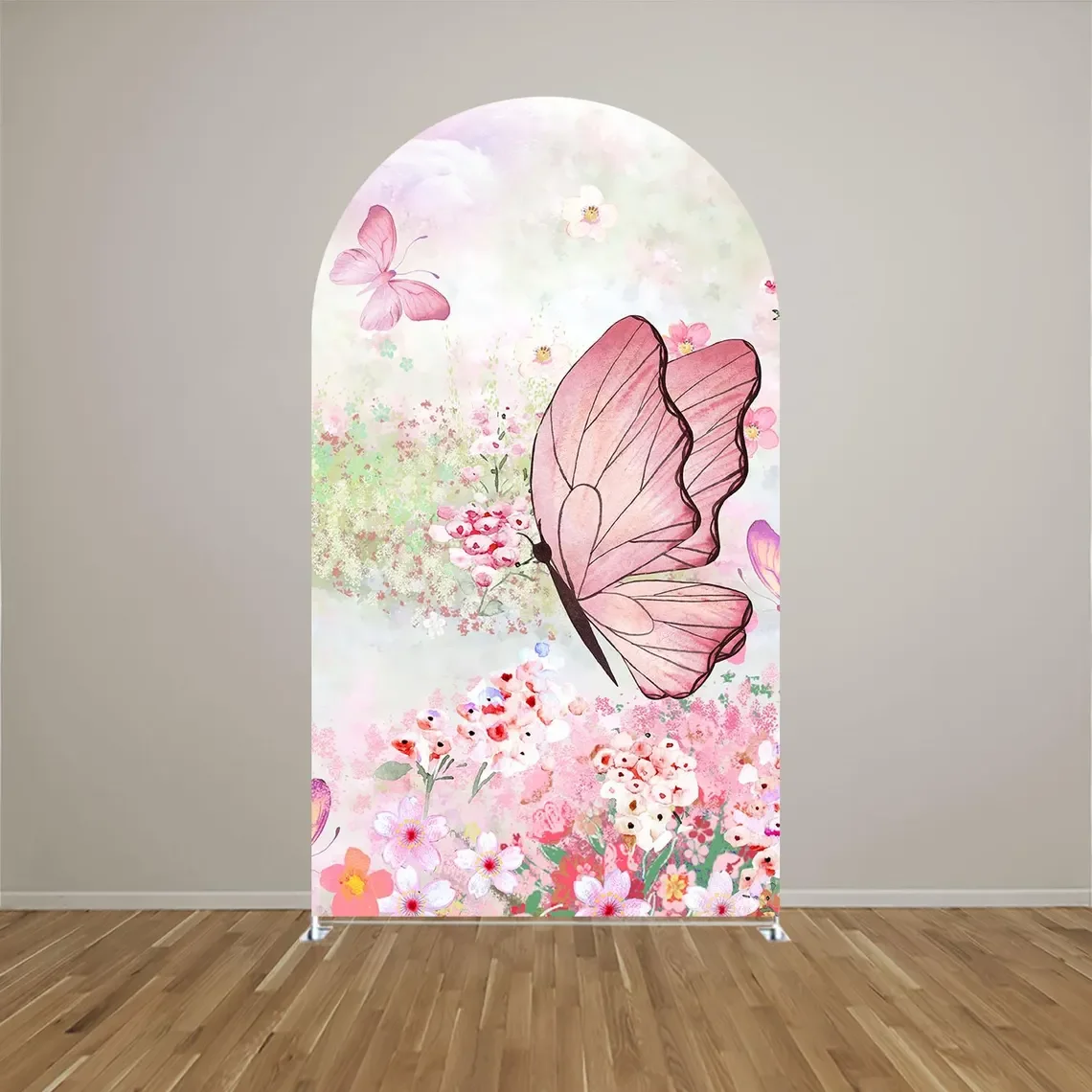 Mocsicka 2-Sided Arch Cover Pink Butterfly Flower Decoration Backdrop Baby Shower Arch Wall Kid Birthday Party Photo Banner Prop