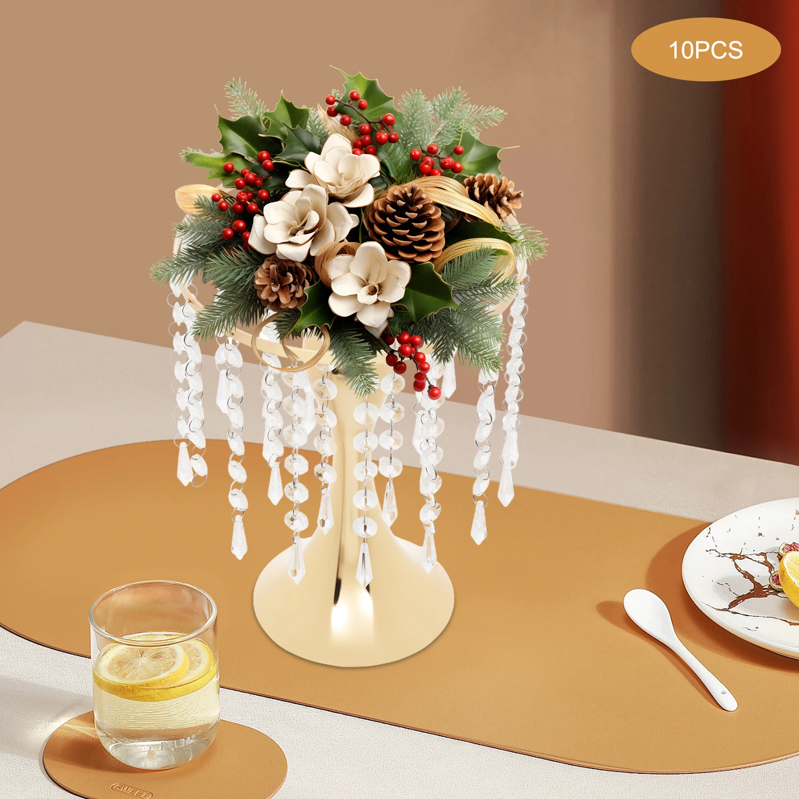 Crystal Flower Stand Crystal Wedding Flower Stand Gold Acrylic Vase Anti Deformation Durable Anti Rust Shining Flower Display Holder for Home Event Party Small