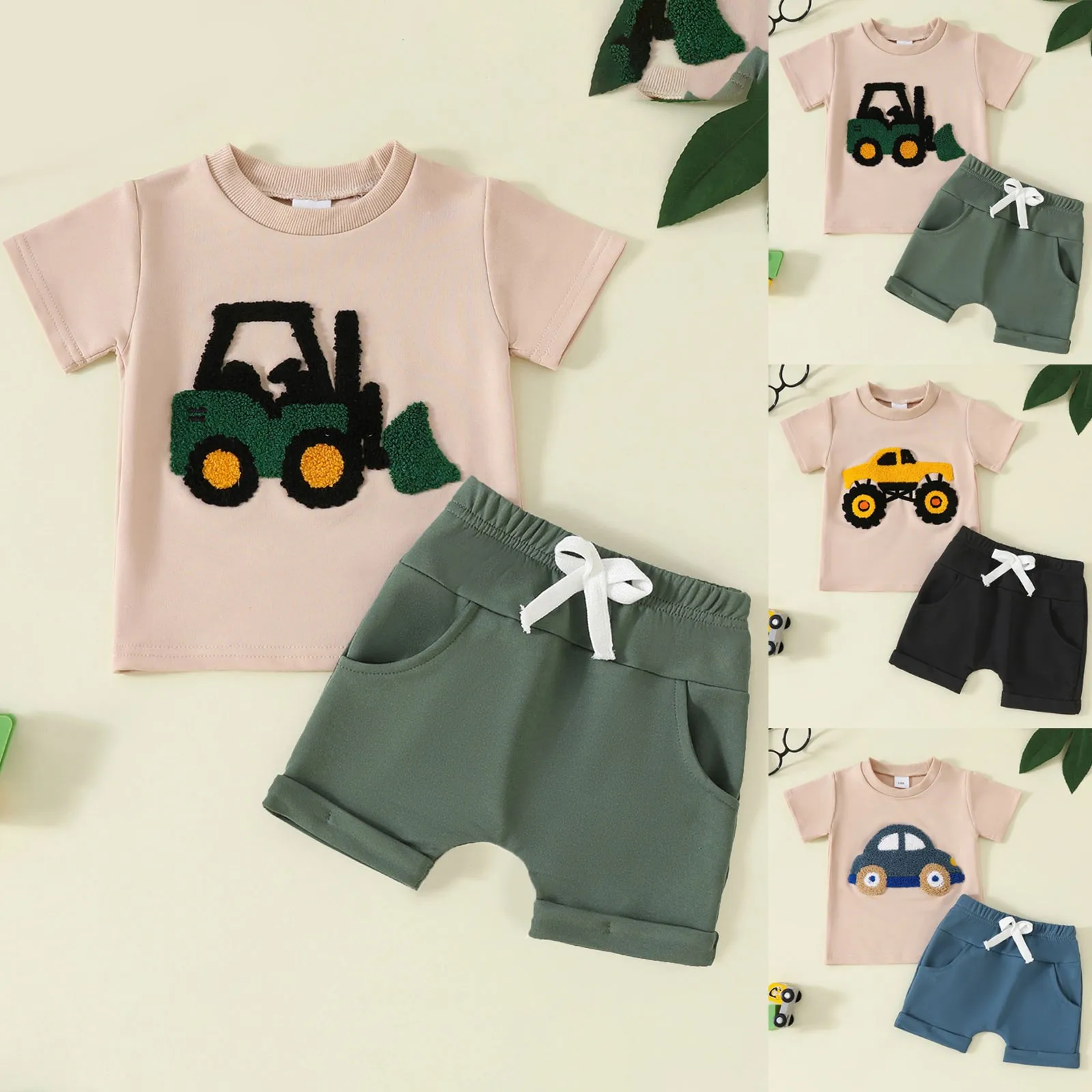 

Toddler Baby Boy Summer Clothes Sets Embroidery Short Sleeve Pullover And Solid Color Shorts Two Piece Set Fashion Casual Outfit