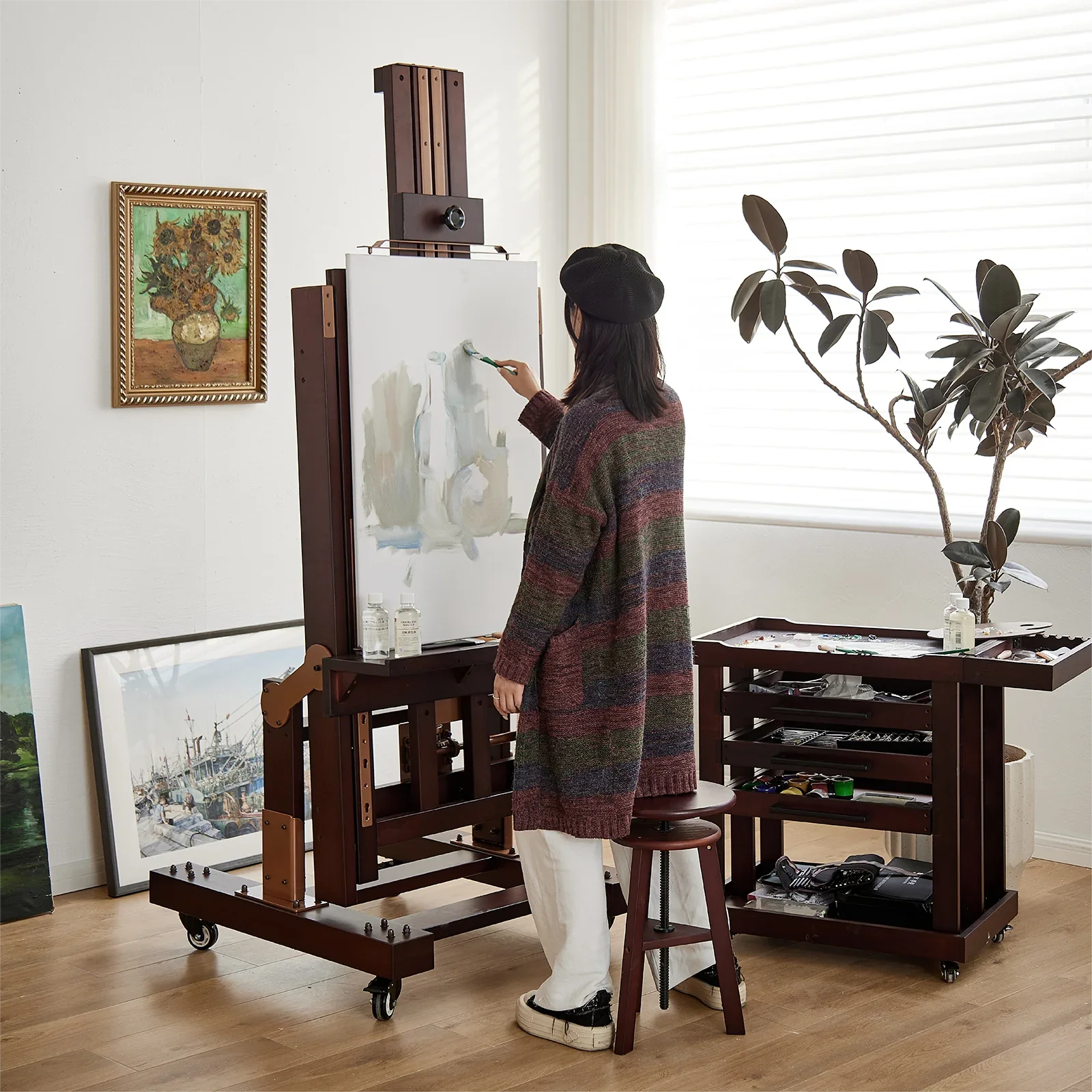 MEEDEN Pro Semi-Automatic Adjustable Large Capacity Mechanized Artwork Easel, Hold Canvas 102 