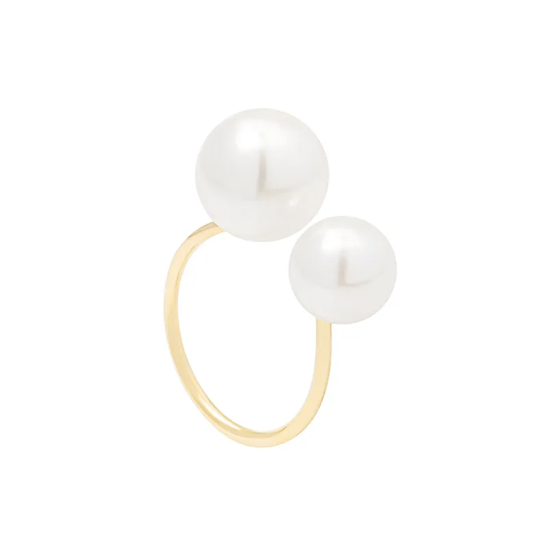 Size Opening Minimalist Exaggerated Ring Double Pearl Female