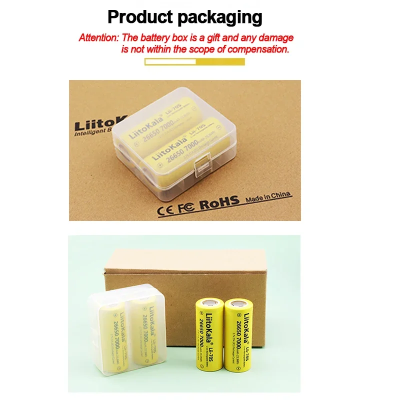 1-20pcs LiitoKala Highest Capacity 26650 7000mah 21A/35A lithium battery 3.6V 26650 Rechargeable Battery Cell for Battery Pack view 6