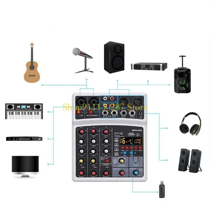 

J1HC Bluetooth-совместимая микшерная консоль Мини-микшерный пульт с 4-канальной звуковой картой