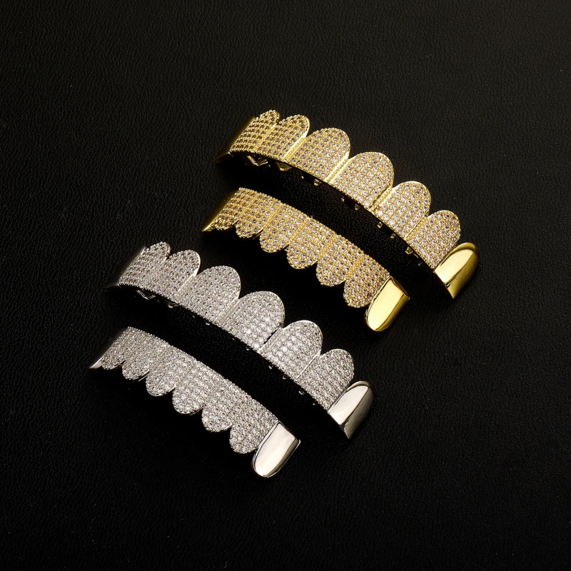 Gothic Vampire Grills Men Women Chunky Removable Rhinestone Fake Fangs Dentures Set Cosplay Denture Teeth Halloween Accessary