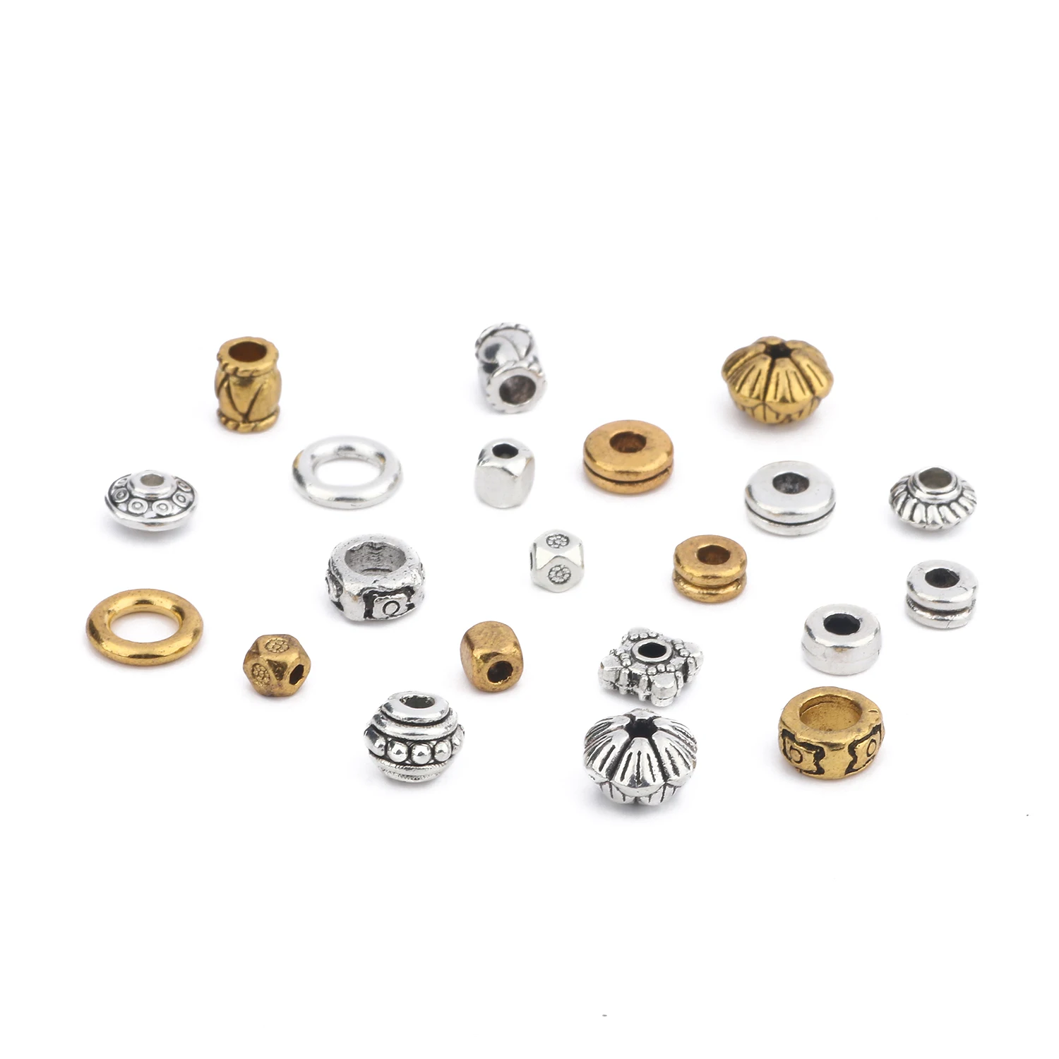 Tibetan Metal Alloy Spacer Beads Antique Silver Color Round Drum Shape Loose Beads for Bracelets Crafts Jewelry Making DIY