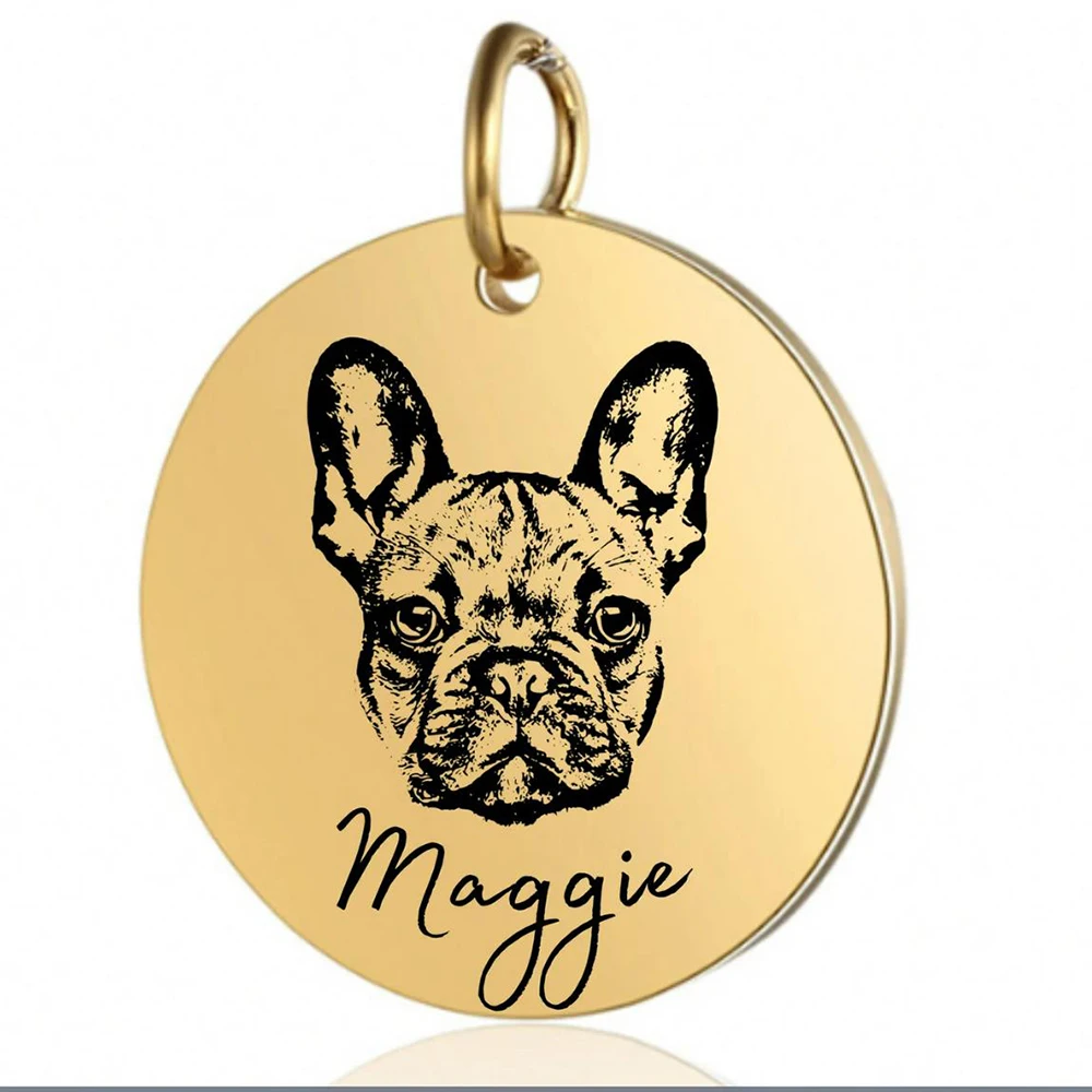 Meehee Custom Gold Dog Cat Name ID Tag Personalized Pet Photos Tags For Small Dogs Personalized Engraved Puppy Charms Collor