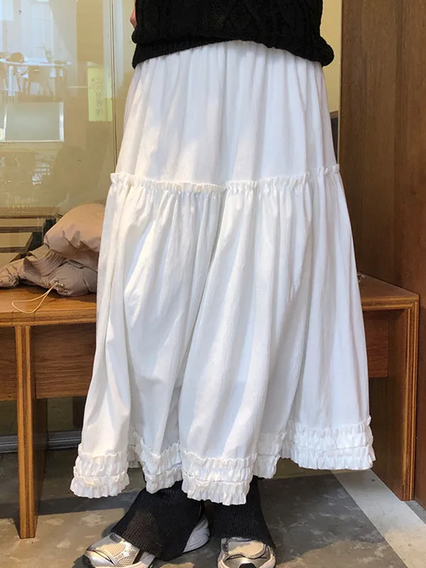 

Корейская юбка с эластичной резинкой на талии и большой деревянной юбкой для женщин, осенняя новая белая сказочная юбка Ci Walk