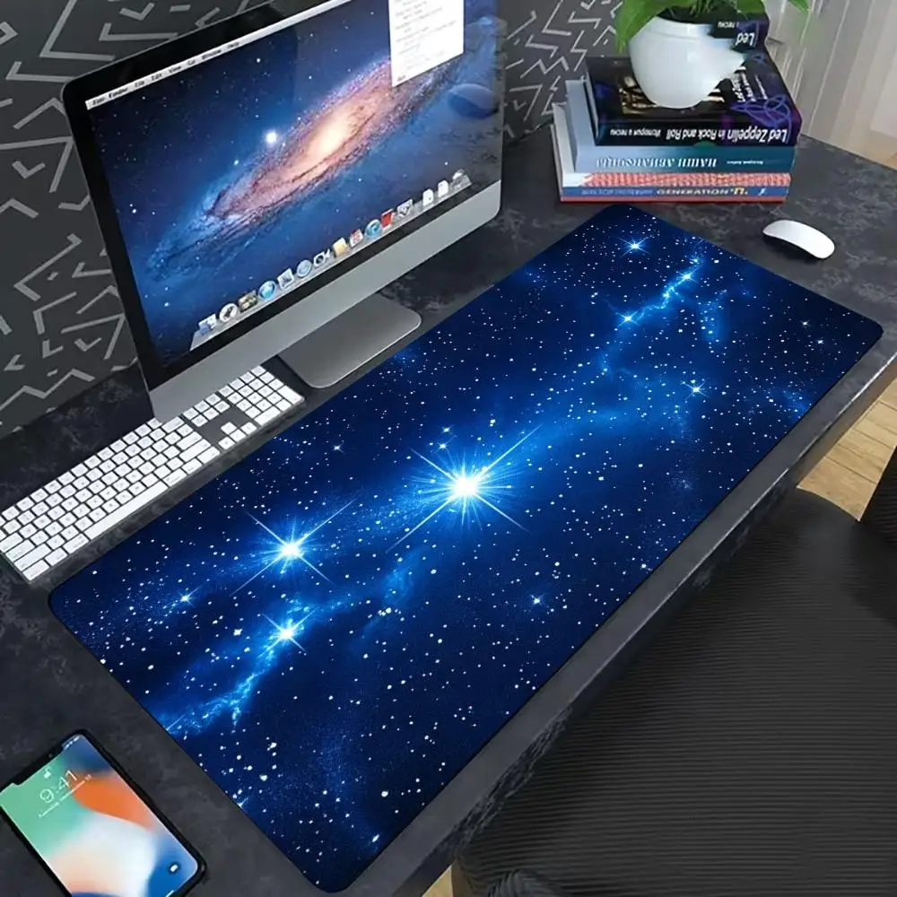 Bright Glowing Deep Blue Star Cluster Pattern Gaming  Non-Slip  Stitched Edge Keyboard Mat for PC Laptop Gamer Decor