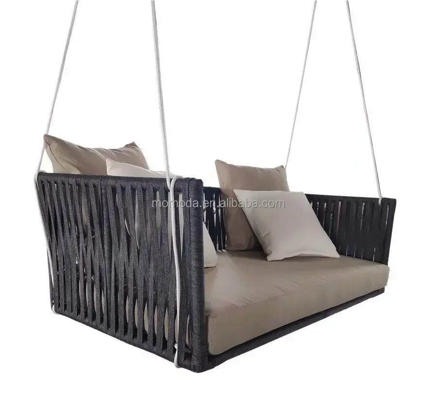 Outdoor Garden Furniture Rattan Balcony Swing Chair Steel Frame Hanging Egg Chair Patio Courtyard Park Made Fabric Cotton